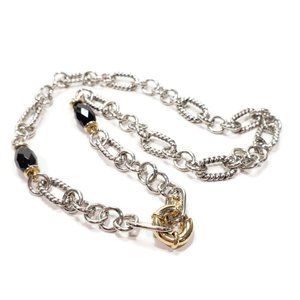 Designer Inspired Cable Link Necklace Silver Tone